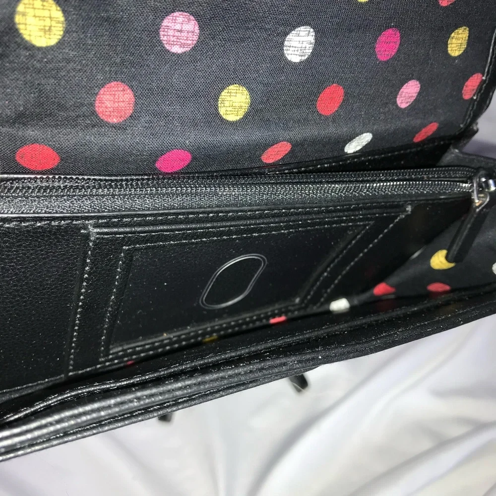 Vera Bradley Black Floral Trim Wallet with Pink, Green & Yellow Accents